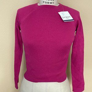 Guess Cropped Ribbed Knit Sweater Top Hot Pink
